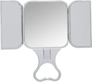 Danielle Creations 3-Way Foldable Travel Makeup Mirror with Built in Stand and Handle, Silver (Pack of 2)