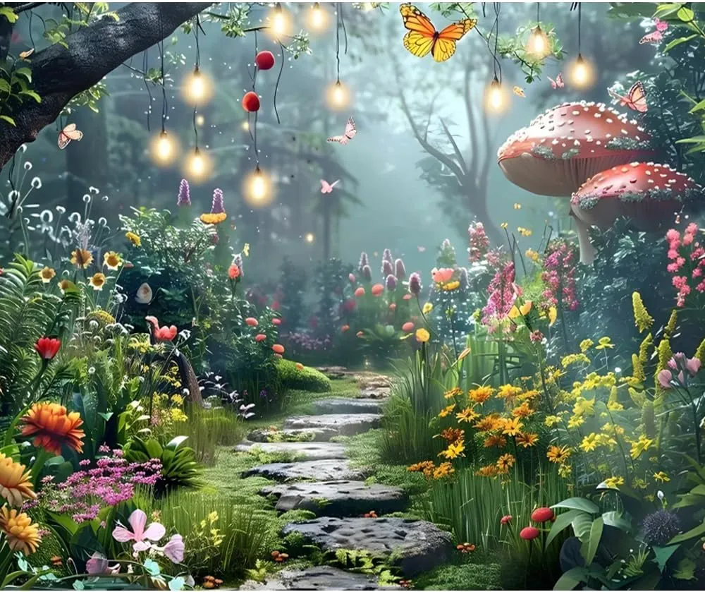 DASHAN 10x8ft Fairy Wonderland Jungle Forest Backdrop Fairytale Enchanted Forest Photo Backdrop Spring Flowers Garden Backdrop Banner for Photography Decorations Photo Booth Prop