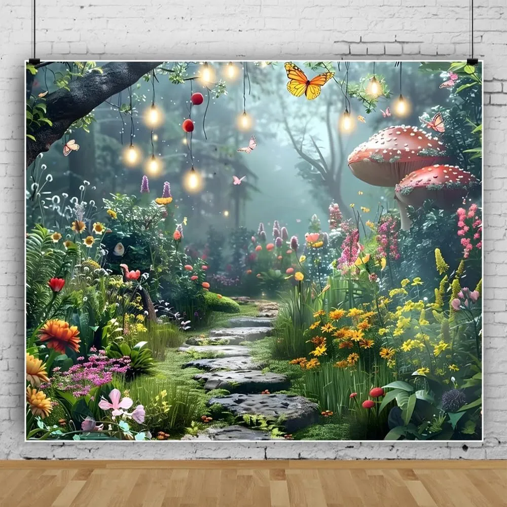 DASHAN 10x8ft Fairy Wonderland Jungle Forest Backdrop Fairytale Enchanted Forest Photo Backdrop Spring Flowers Garden Backdrop Banner for Photography Decorations Photo Booth Prop