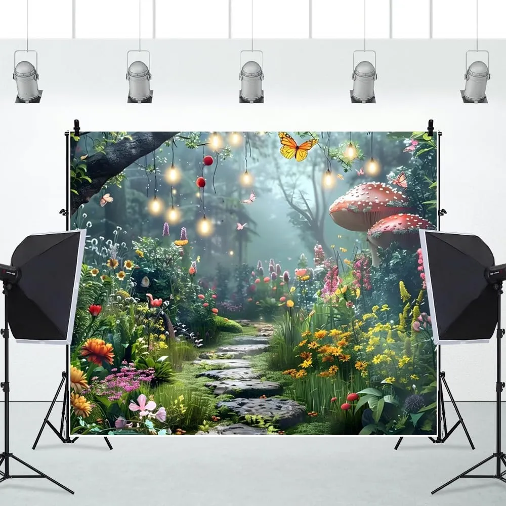 DASHAN 10x8ft Fairy Wonderland Jungle Forest Backdrop Fairytale Enchanted Forest Photo Backdrop Spring Flowers Garden Backdrop Banner for Photography Decorations Photo Booth Prop