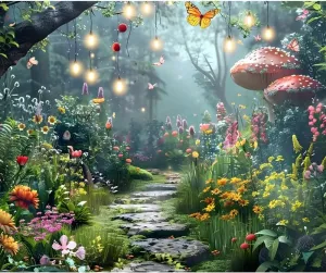 DASHAN 10x8ft Fairy Wonderland Jungle Forest Backdrop Fairytale Enchanted Forest Photo Backdrop Spring Flowers Garden Backdrop Banner for Photography Decorations Photo Booth Prop