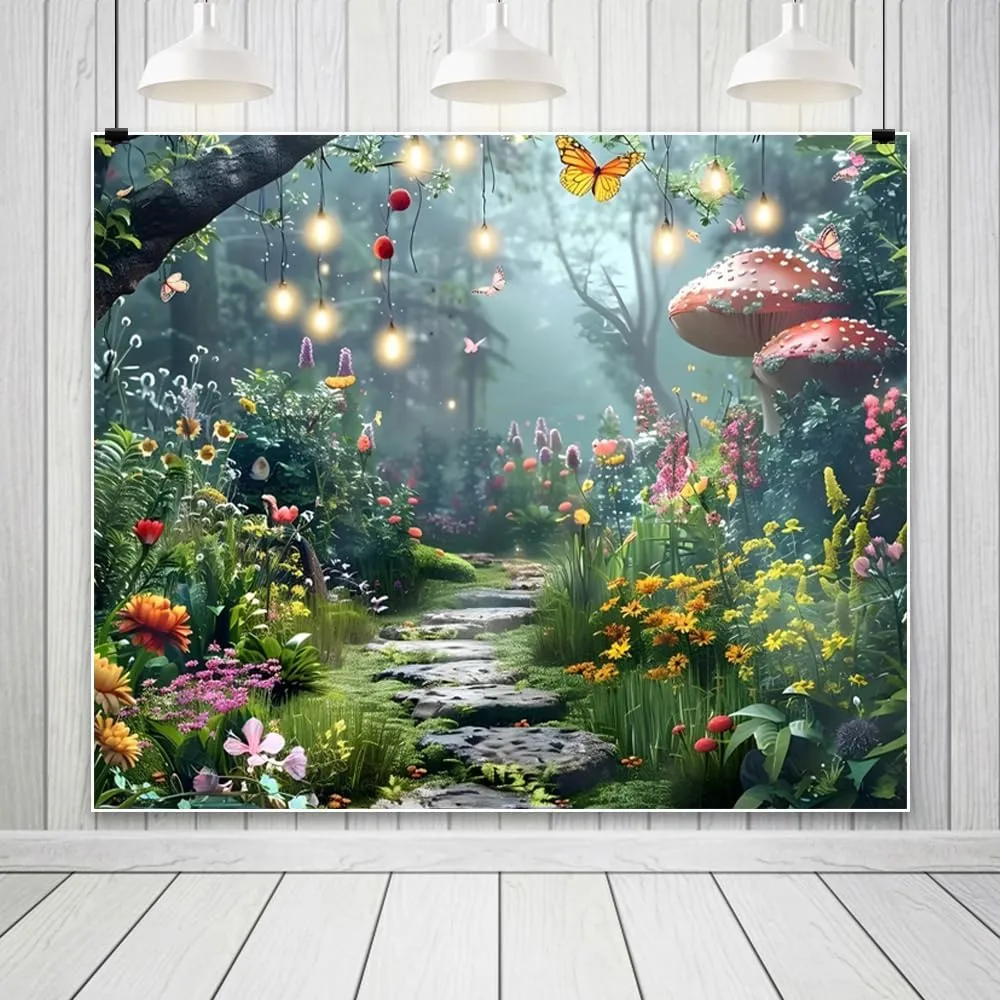 DASHAN 10x8ft Fairy Wonderland Jungle Forest Backdrop Fairytale Enchanted Forest Photo Backdrop Spring Flowers Garden Backdrop Banner for Photography Decorations Photo Booth Prop