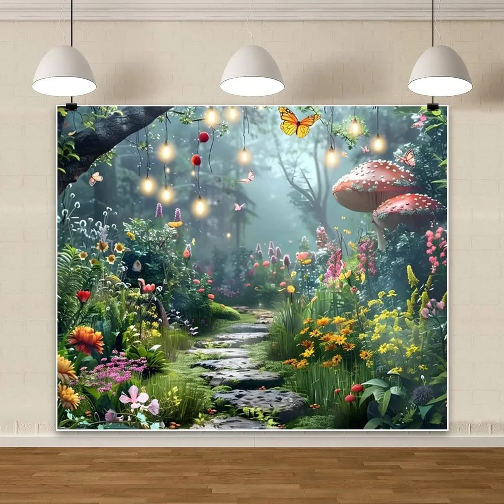 DASHAN 10x8ft Fairy Wonderland Jungle Forest Backdrop Fairytale Enchanted Forest Photo Backdrop Spring Flowers Garden Backdrop Banner for Photography Decorations Photo Booth Prop