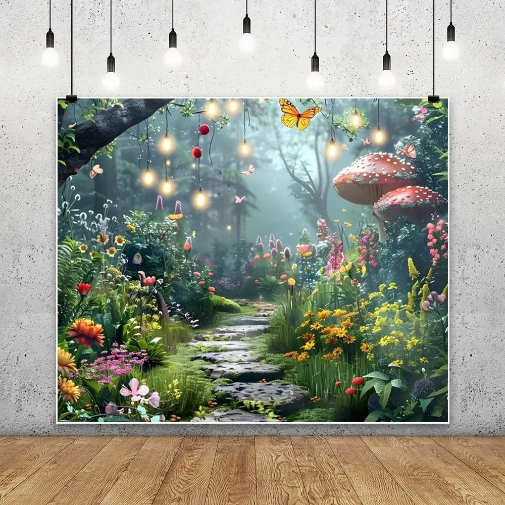 DASHAN 10x8ft Fairy Wonderland Jungle Forest Backdrop Fairytale Enchanted Forest Photo Backdrop Spring Flowers Garden Backdrop Banner for Photography Decorations Photo Booth Prop