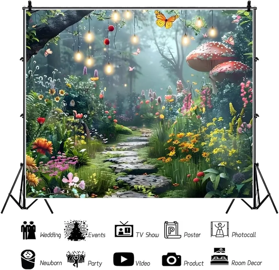 DASHAN 10x8ft Fairy Wonderland Jungle Forest Backdrop Fairytale Enchanted Forest Photo Backdrop Spring Flowers Garden Backdrop Banner for Photography Decorations Photo Booth Prop