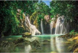 DASHAN 12x8ft Polyester Waterfall Spring Jungle Forest Lake Backdrop Woodland Nature Mountains and Rivers Outdoor YouTube Photography Background Green Forest Wedding Birthday Boys Girls Photo Props