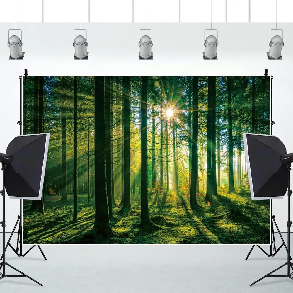 DASHAN 7x5ft Green Forest Backdrop for Photography Camping Backdrop Nature Trees Woodland Photo Backdrop Landscape Scenery Backdrop Background Banner Photo Prop Forest Tapestry
