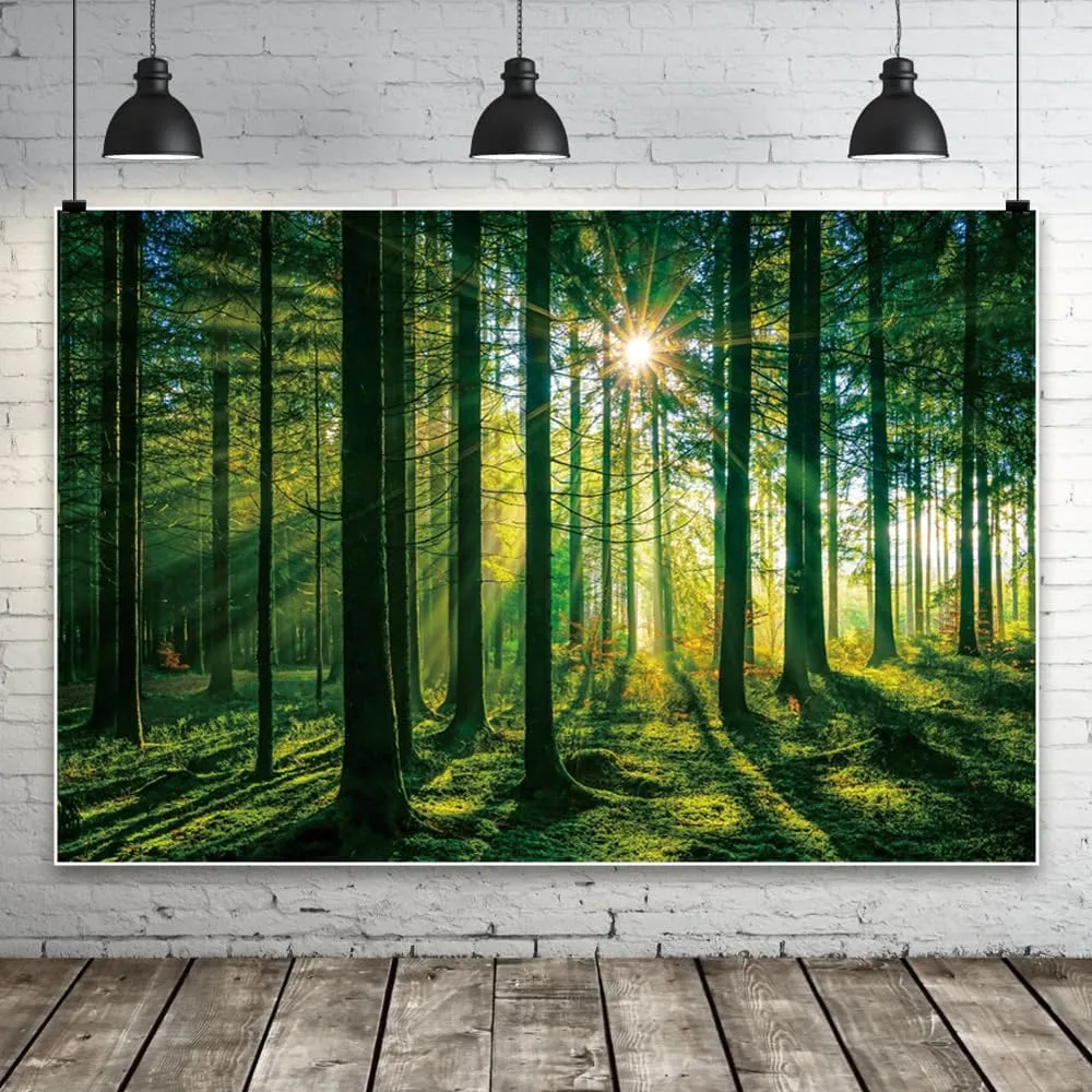 DASHAN 7x5ft Green Forest Backdrop for Photography Camping Backdrop Nature Trees Woodland Photo Backdrop Landscape Scenery Backdrop Background Banner Photo Prop Forest Tapestry