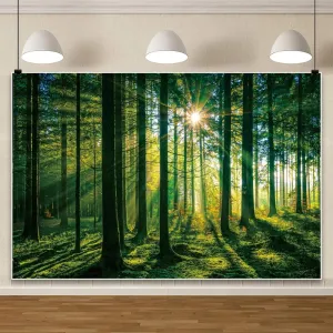 DASHAN 7x5ft Green Forest Backdrop for Photography Camping Backdrop Nature Trees Woodland Photo Backdrop Landscape Scenery Backdrop Background Banner Photo Prop Forest Tapestry