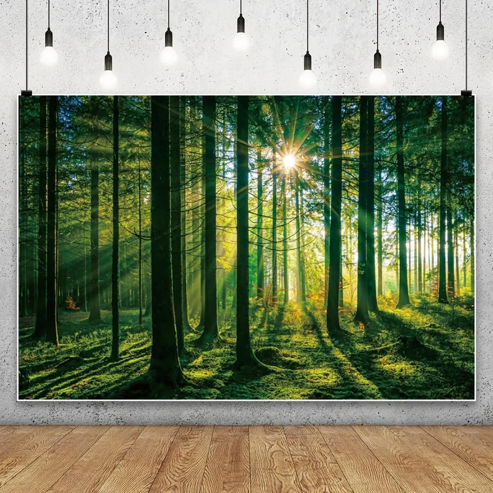 DASHAN 7x5ft Green Forest Backdrop for Photography Camping Backdrop Nature Trees Woodland Photo Backdrop Landscape Scenery Backdrop Background Banner Photo Prop Forest Tapestry