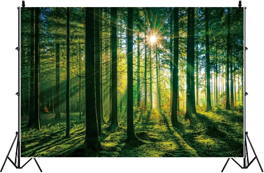 DASHAN 7x5ft Green Forest Backdrop for Photography Camping Backdrop Nature Trees Woodland Photo Backdrop Landscape Scenery Backdrop Background Banner Photo Prop Forest Tapestry
