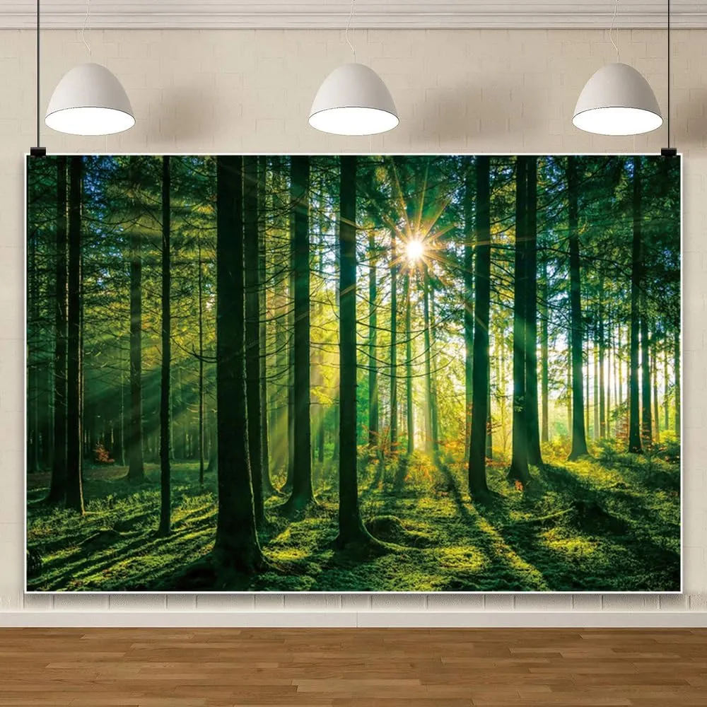 DASHAN 7x5ft Green Forest Backdrop for Photography Camping Backdrop Nature Trees Woodland Photo Backdrop Landscape Scenery Backdrop Background Banner Photo Prop Forest Tapestry