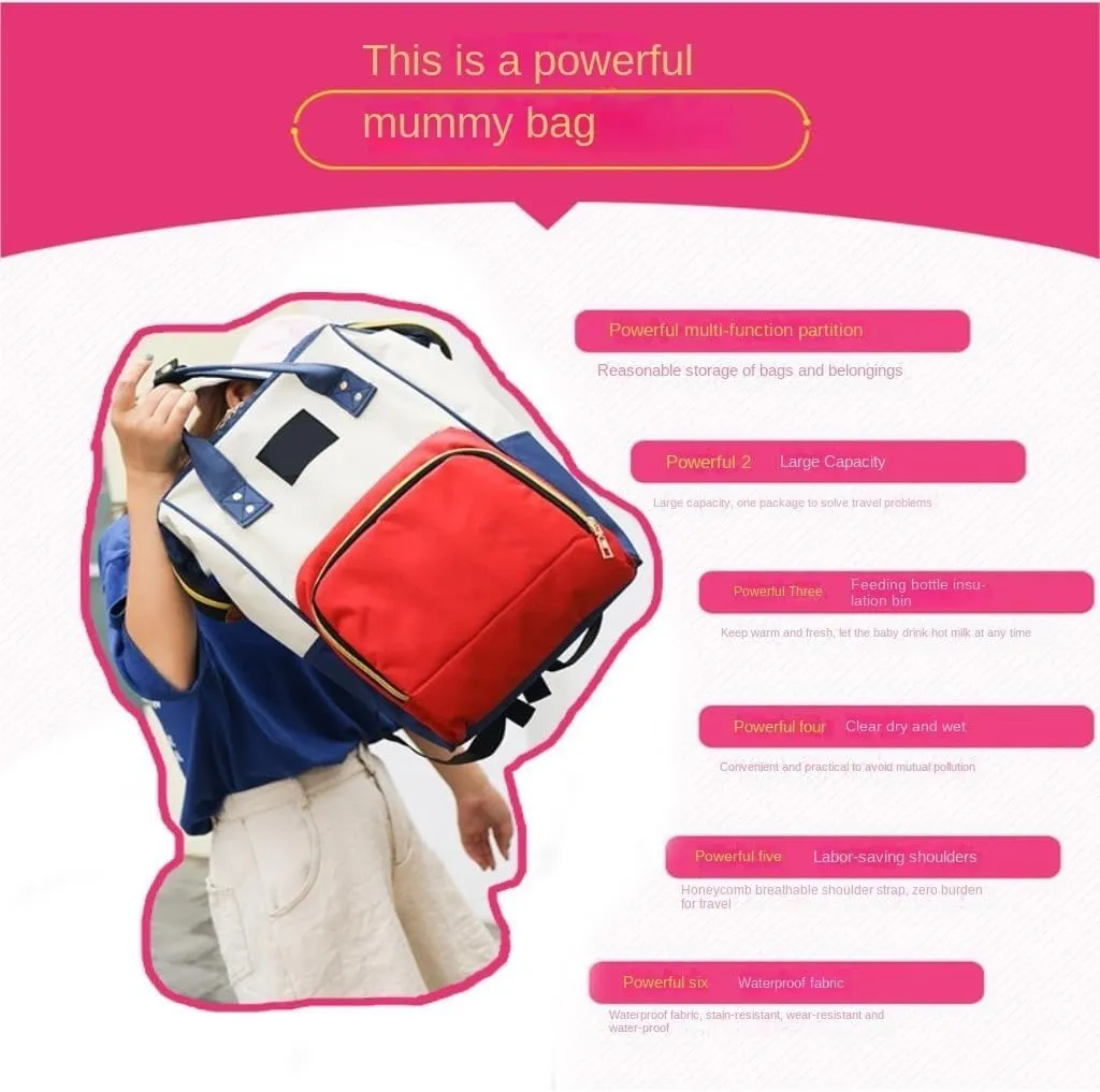 Diaper Bag Mummy bag thermal insulation fashionable lightweight travel backpack storage backpack Daiper Bag(Blue)
