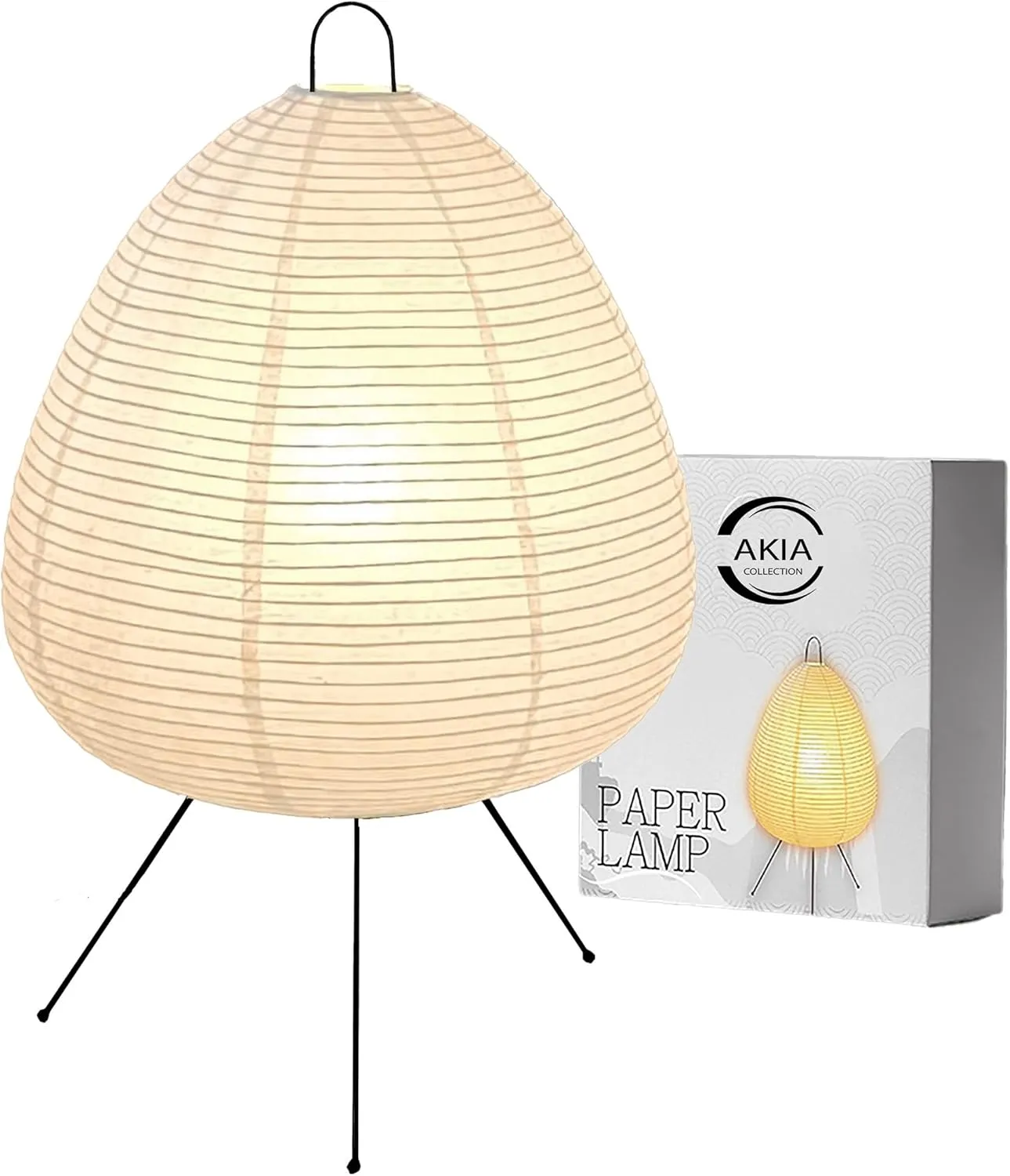 Dimmable Double-Layered Japanese Rice Paper Lamp – Noguchi Akari Style Lantern with Washi Paper Shade, Bulb Included – Japandi Bedside, Desk, and Nightstand Light
