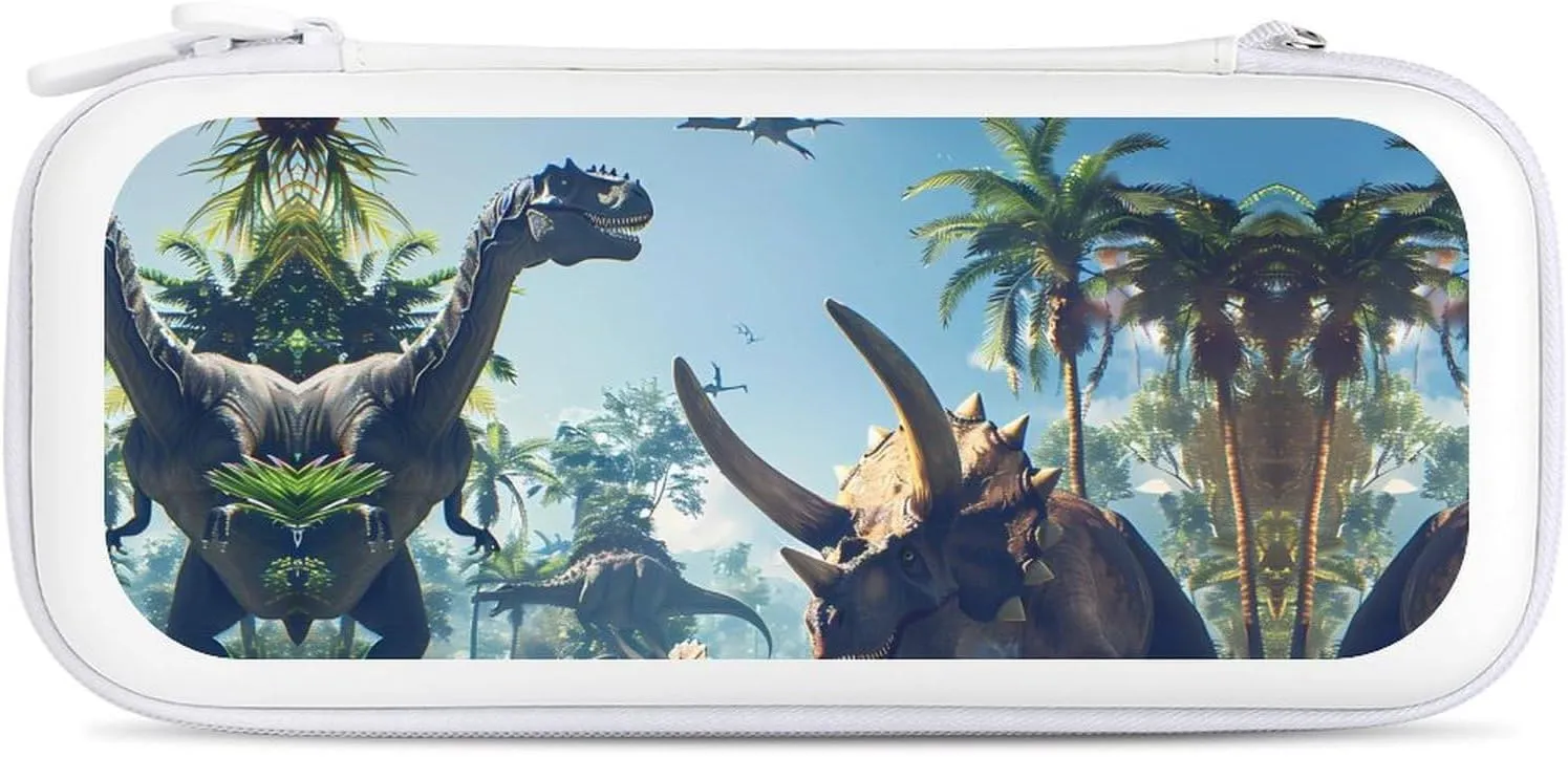 Dinosaurs Triceratops Pterosaur Hard Shell Travel Case with Rope 15 Game Card Pockets Compatible with Switch Protective