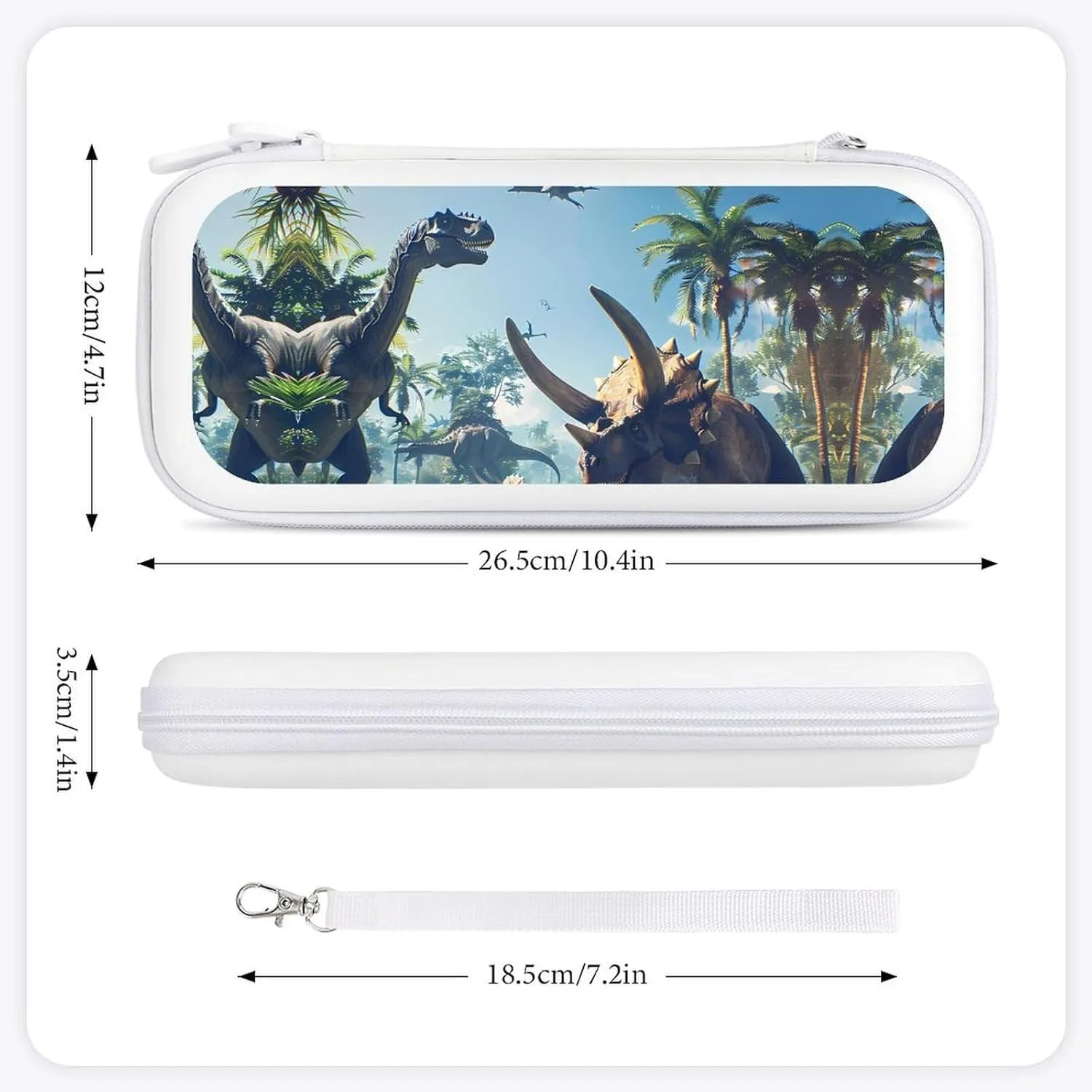 Dinosaurs Triceratops Pterosaur Hard Shell Travel Case with Rope 15 Game Card Pockets Compatible with Switch Protective