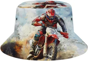 Dirt Bike Rider Motorcycle Print Bucket Hat Sun Hats Unisex Cap Fishing Summer