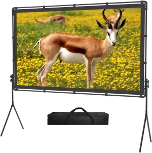 Docooler Projector Screen with Stand, 100/120 Inch Outdoor Indoor Projector Screen, 16:9 4K HD Portable Rear Front Projection Movie Screen with Carry Bag for Home Theater Backyard Movie Night