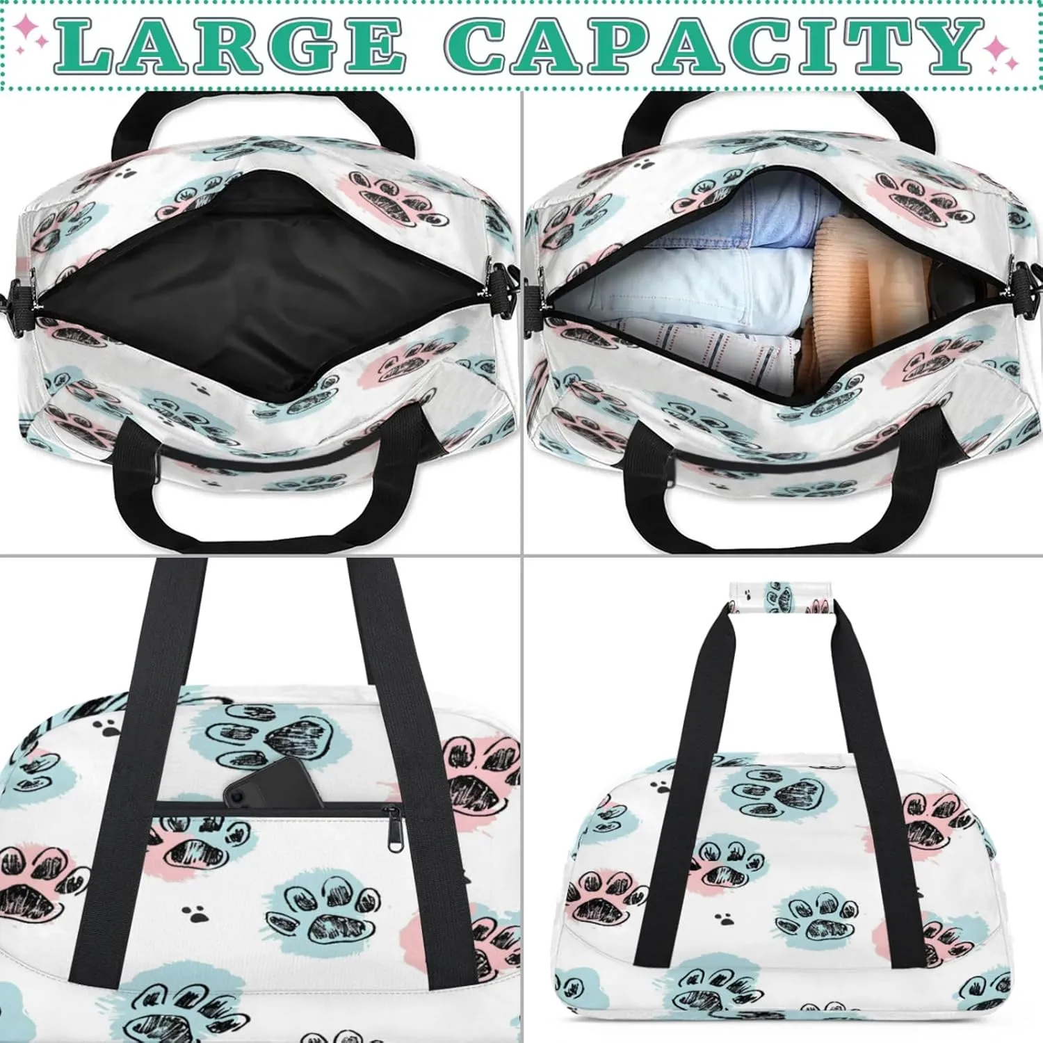 Dog Animal Paws Gym Bag for Women Men, Sports Travel Duffel Bag Lightweight Workout Bag Carry On Overnight Weekender Bag