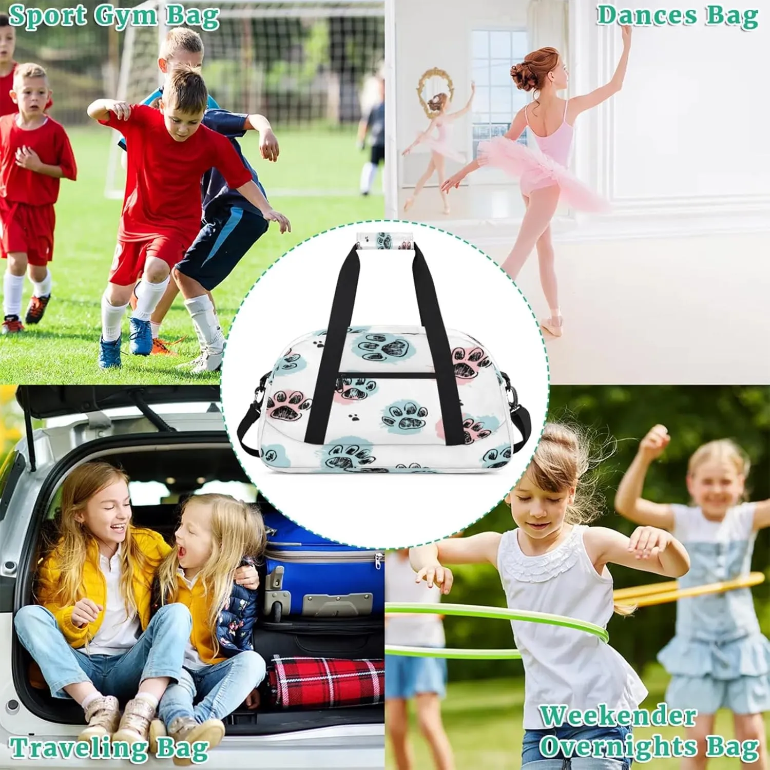 Dog Animal Paws Gym Bag for Women Men, Sports Travel Duffel Bag Lightweight Workout Bag Carry On Overnight Weekender Bag