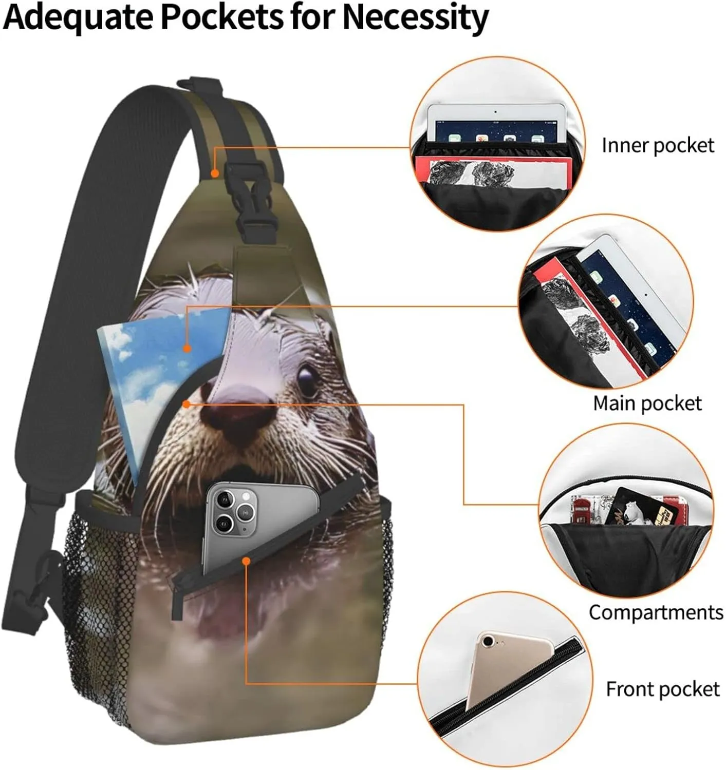 Dog Breed Unisex Crossbody Backpack Travel Hiking Casual Chest Bags Lightweight Fashion