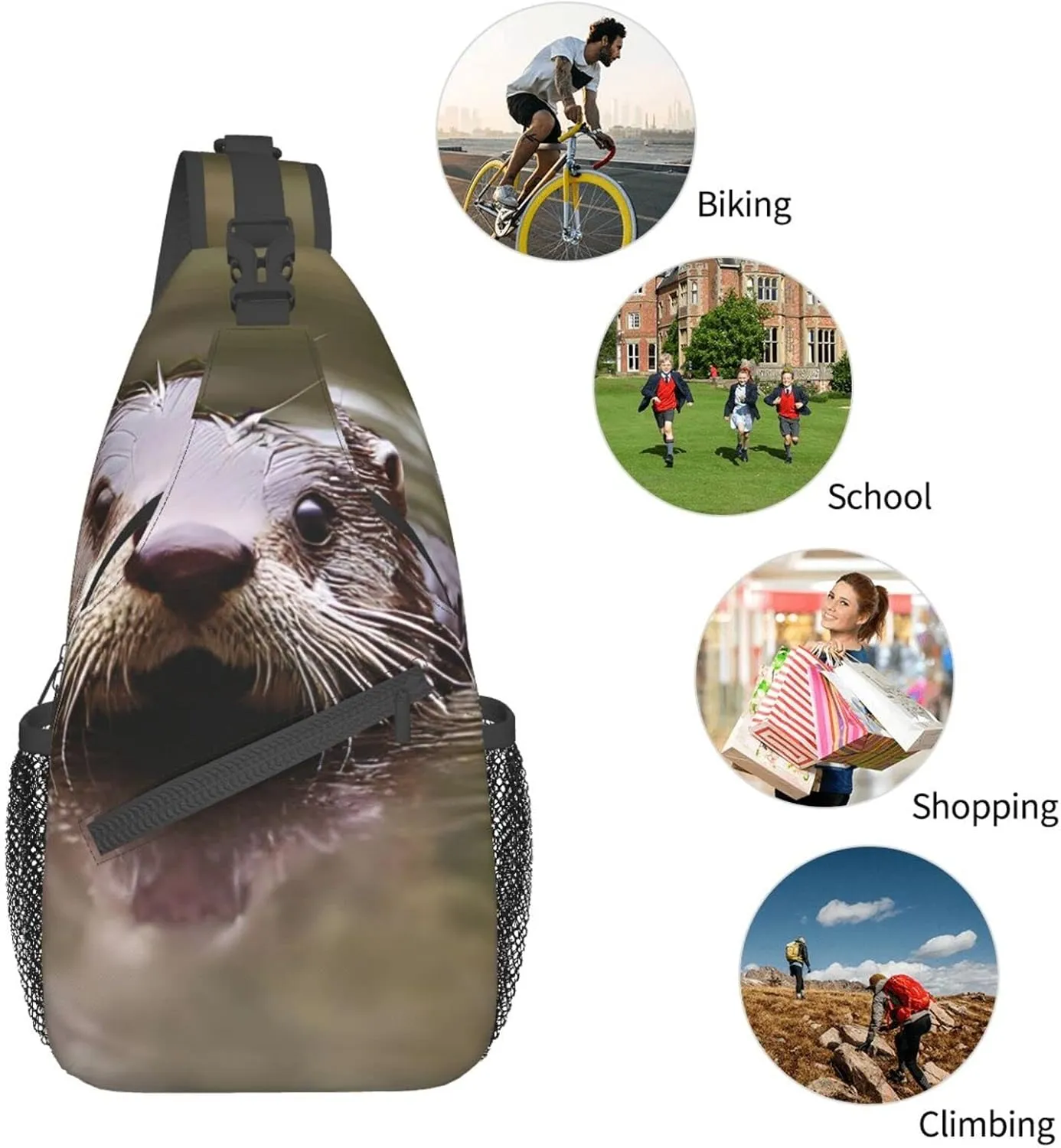 Dog Breed Unisex Crossbody Backpack Travel Hiking Casual Chest Bags Lightweight Fashion