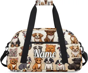 Dog Personalized Kids Gym Bag Custom Name Sport Duffel Bag Dance Ballet Bag for Girls Practice Workout Bag