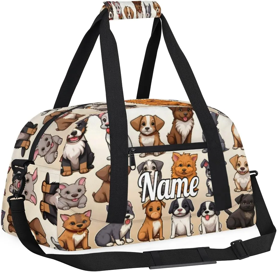 Dog Personalized Kids Gym Bag Custom Name Sport Duffel Bag Dance Ballet Bag for Girls Practice Workout Bag
