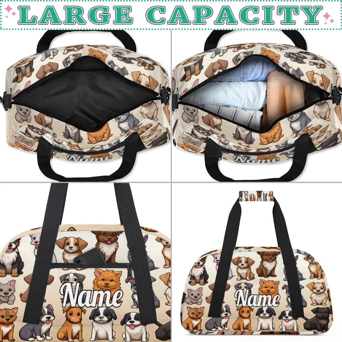 Dog Personalized Kids Gym Bag Custom Name Sport Duffel Bag Dance Ballet Bag for Girls Practice Workout Bag