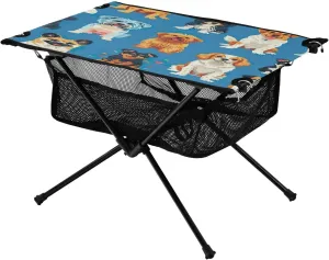 Dogs Pattern Blue Portable Folding Camping Table, Compact Lightweight Beach Table with Carrying Bag for Outdoor Picnics, BBQs, Camp
