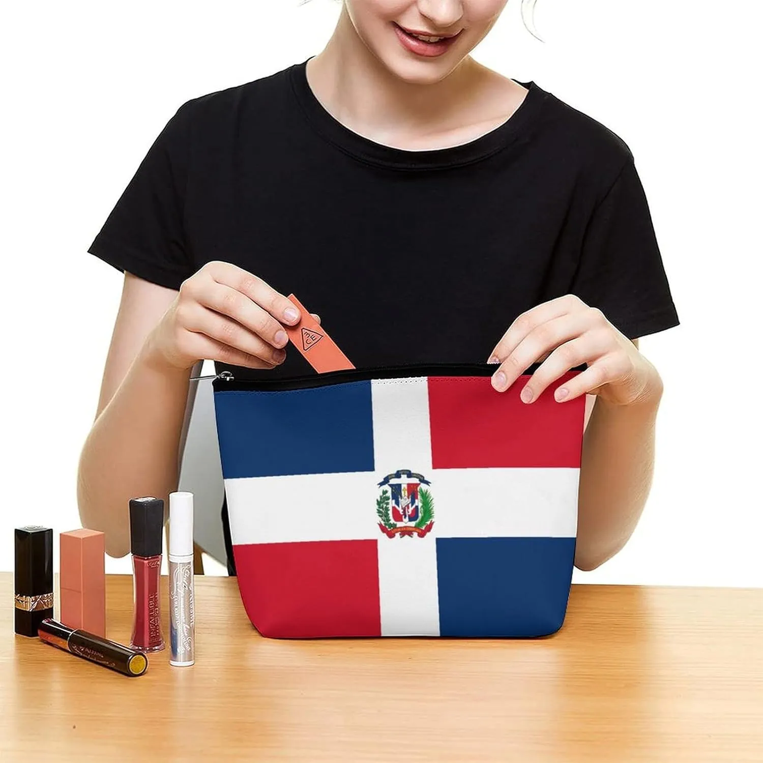 Dominican Flag Travel Makeup Bag Lightweight Organizer Cosmetic Pouch for Women
