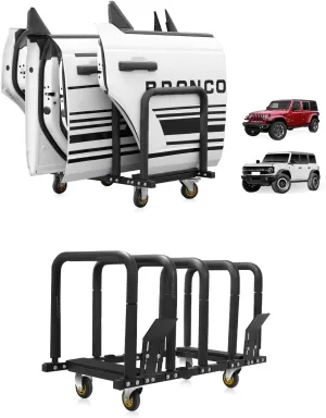 Door Hanger Storage Rack Bracket Holder Compatible with 2007-2024 Jeep Wrangler JK JL Gladiator JT and Compatible with 2021-2024 Ford Bronco Movable Stand Rack Sliding for 2/4 Door (Black)