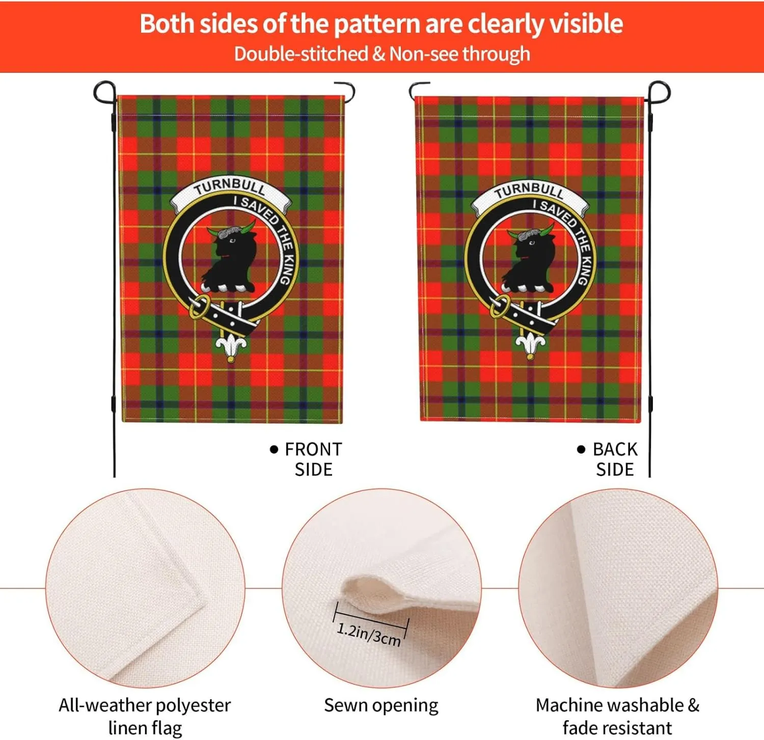 Double-Sided Garden Flag Turnbull Tartan Clan Badge House Flag Wall Hanging Decorative Yard 12x18 Inch