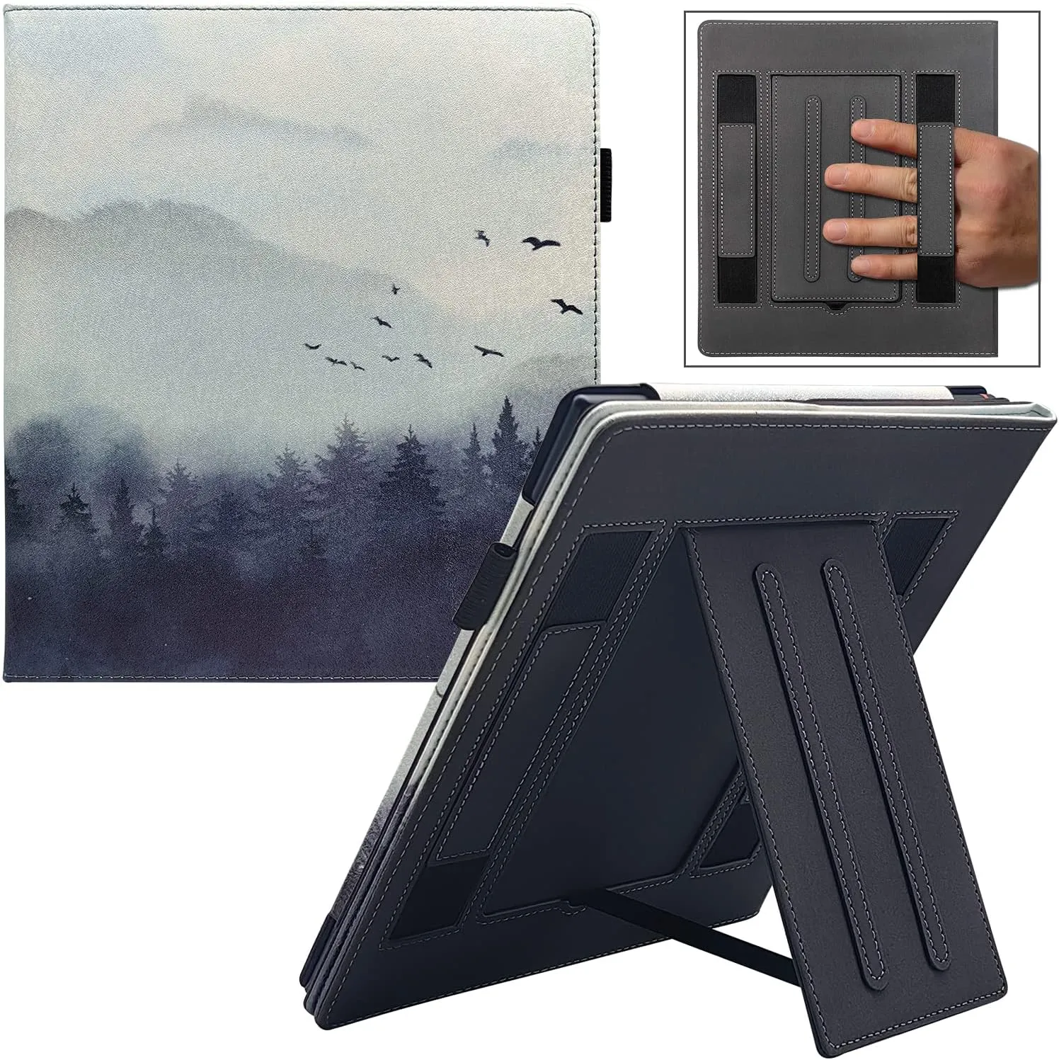 Double Stand Case for 10.2“ Amazon Kindle Scribe 2022/2024 Release Cover with Auto Sleep/Wake/Double Hand Strap for Kindle Scribe e-Reader (Misty Forest)