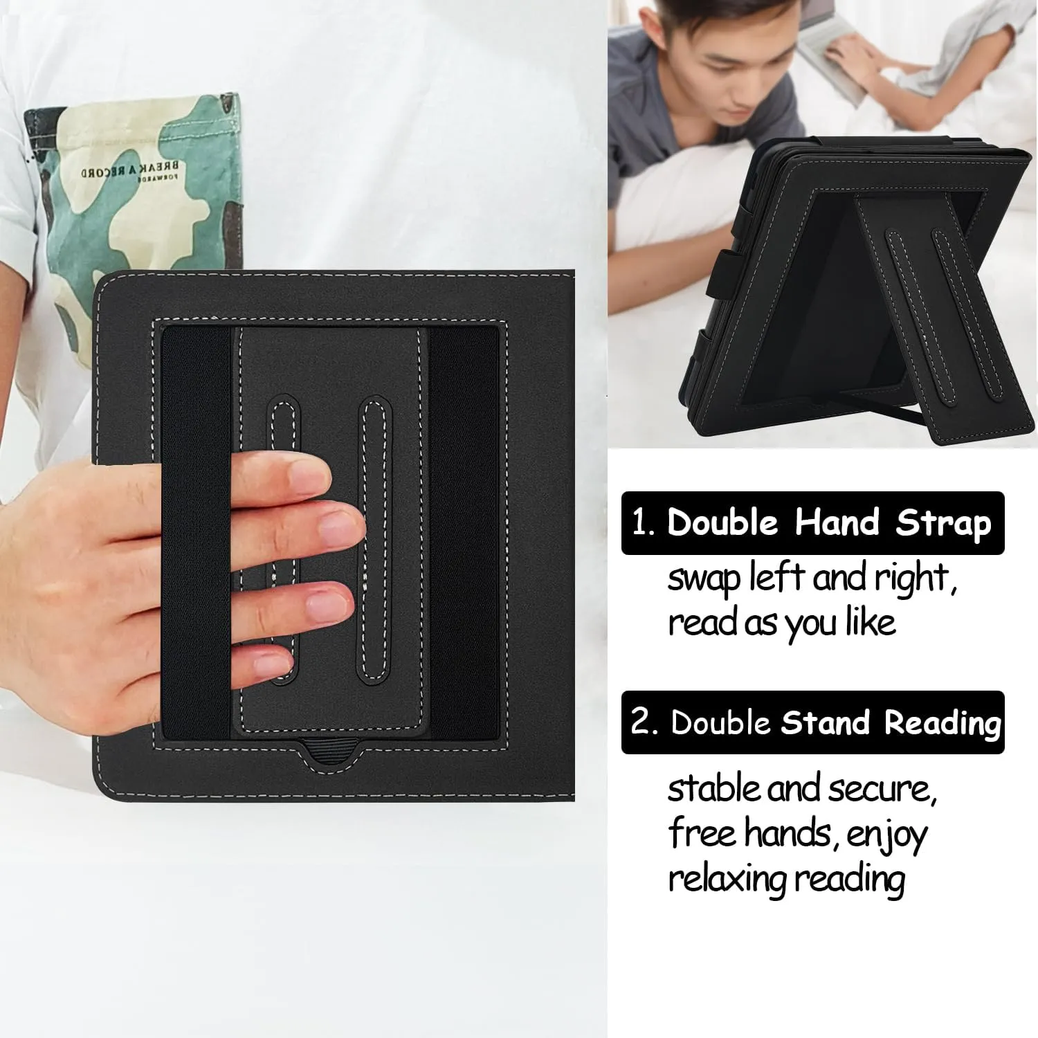 Double Stand Case for 7'' Kobo Libra Colour/Libra 2 Cover with Auto Sleep&Wake/Double Hand Strap/Magnetic Closure fits Kobo Libra e-Reader (Gentleman Black)