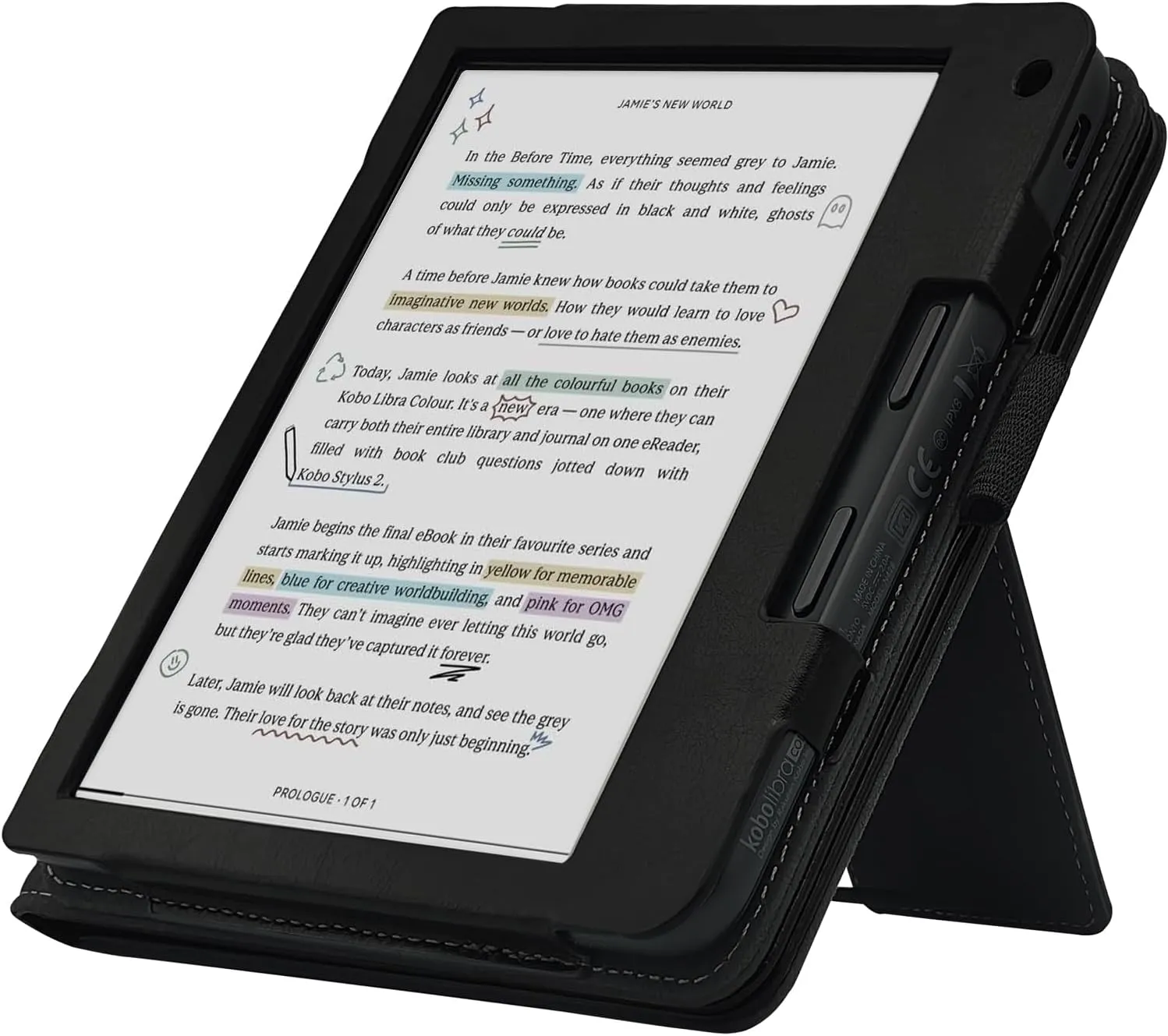 Double Stand Case for 7'' Kobo Libra Colour/Libra 2 Cover with Auto Sleep&Wake/Double Hand Strap/Magnetic Closure fits Kobo Libra e-Reader (Gentleman Black)