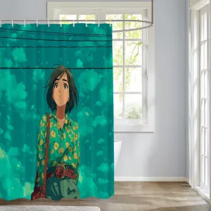 Dreamy Atmosphere Short Hair Decor Shower Curtain Set, Flower Print Shirt Shoulder Bag Polyester Shower Curtain for Shower Stall Bathroom Waterproof with 12 Hooks 72x72 Inch