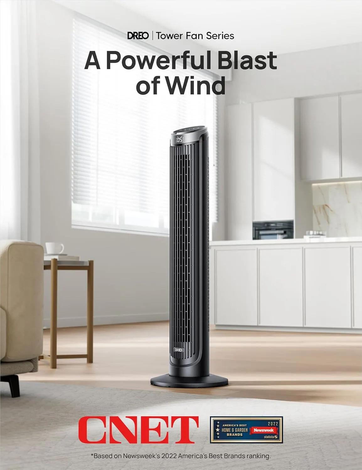 Dreo Tower Fan for Bedroom, 5 Speeds, 4 Modes with 26ft/s Standing Fan, 90° Oscillating Fans for Indoors, 12H & 28dB Quiet Timer, Remote Control, Touch, 40" Bladeless Floor Fan for Home Office, Black