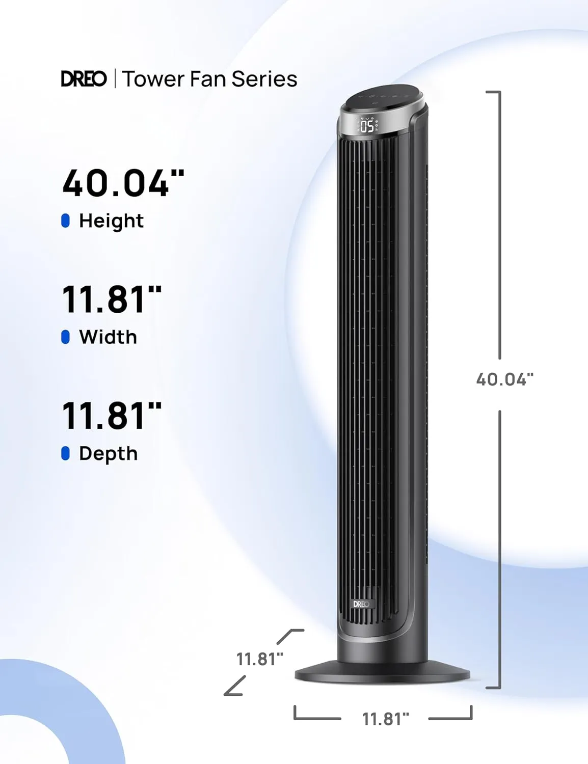 Dreo Tower Fan for Bedroom, 5 Speeds, 4 Modes with 26ft/s Standing Fan, 90° Oscillating Fans for Indoors, 12H & 28dB Quiet Timer, Remote Control, Touch, 40" Bladeless Floor Fan for Home Office, Black