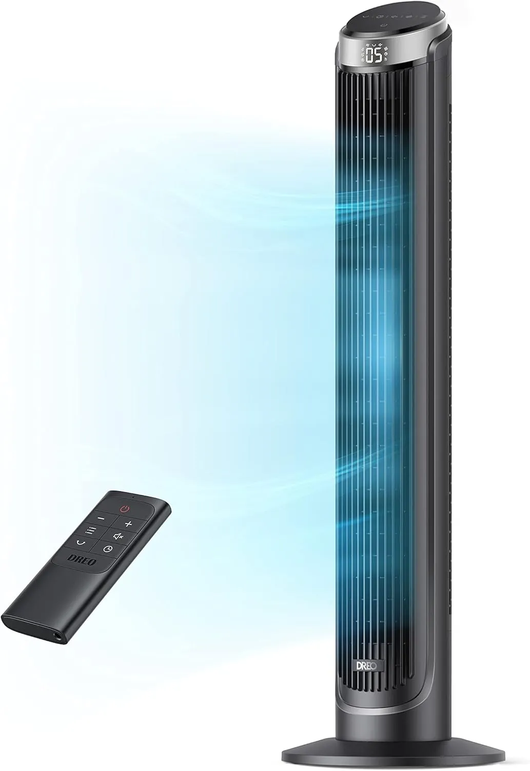 Dreo Tower Fan for Bedroom, 5 Speeds, 4 Modes with 26ft/s Standing Fan, 90° Oscillating Fans for Indoors, 12H & 28dB Quiet Timer, Remote Control, Touch, 40" Bladeless Floor Fan for Home Office, Black