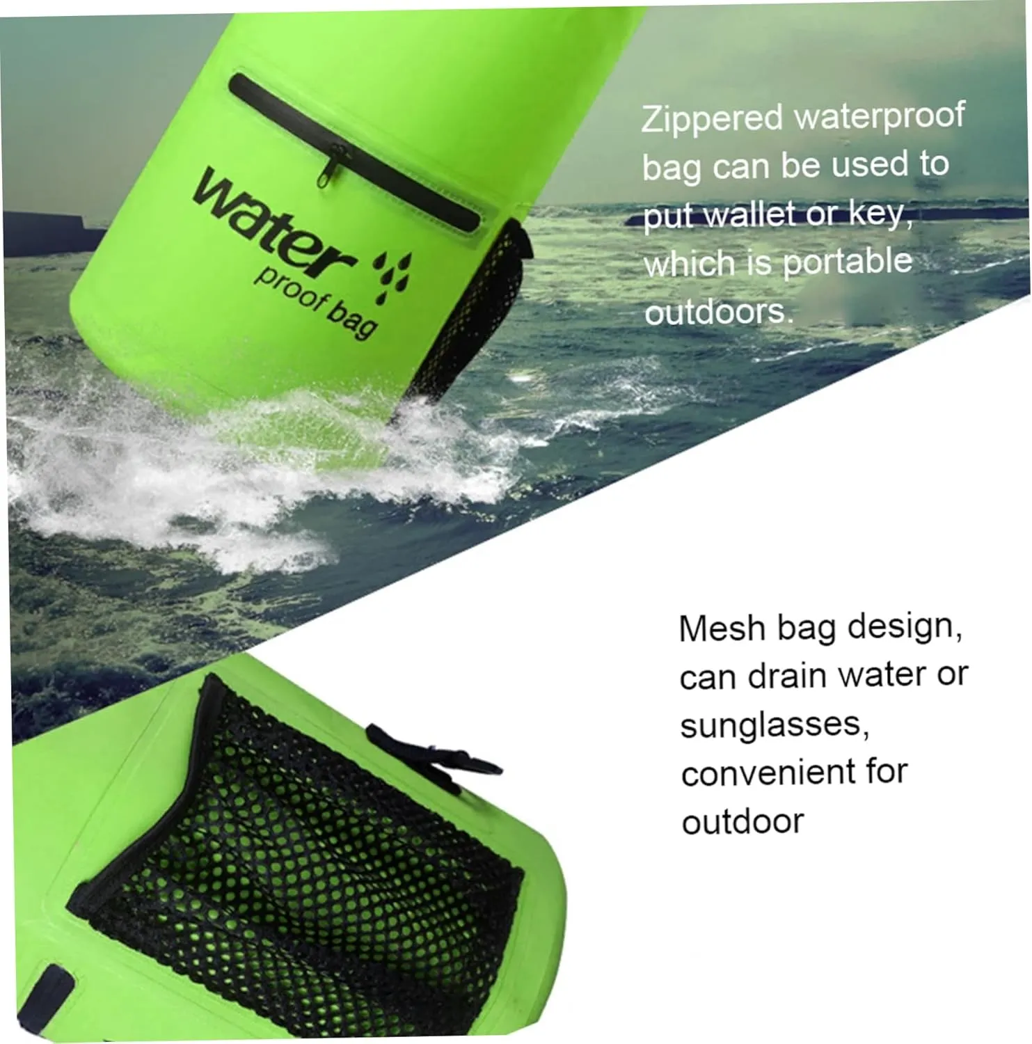 Dry Bags Waterproof, 10L Portable Adjustable Floating & Lightweight Dry Bag Backpack for Kayaking, Boating and Camping, Green Waterproof Bag