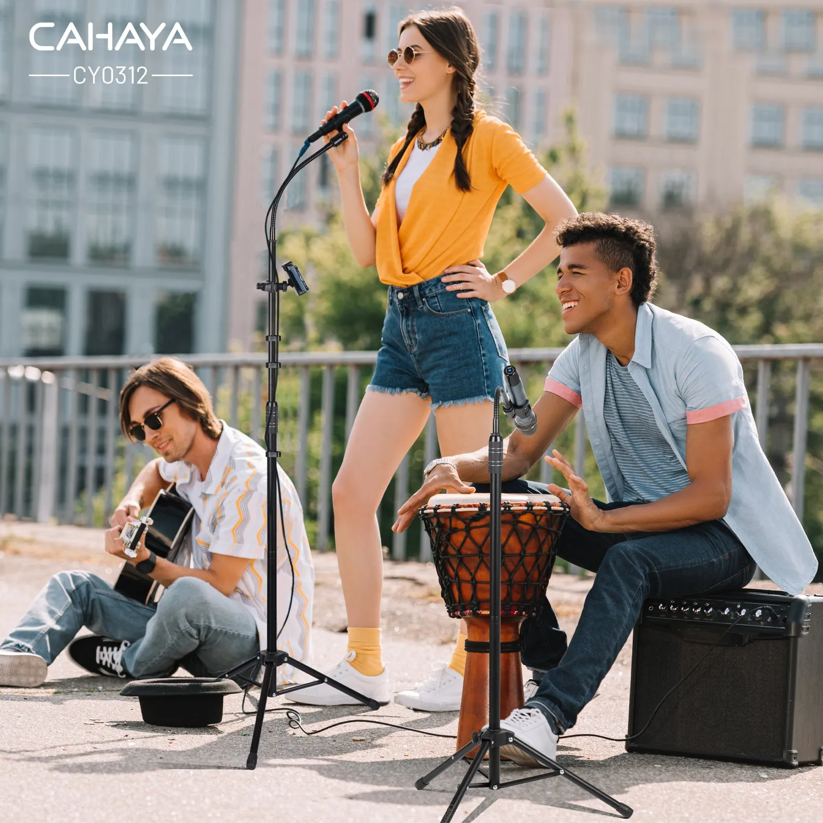 Dual-use Gooseneck Floor Mic Stand with Phone Holder CY0312