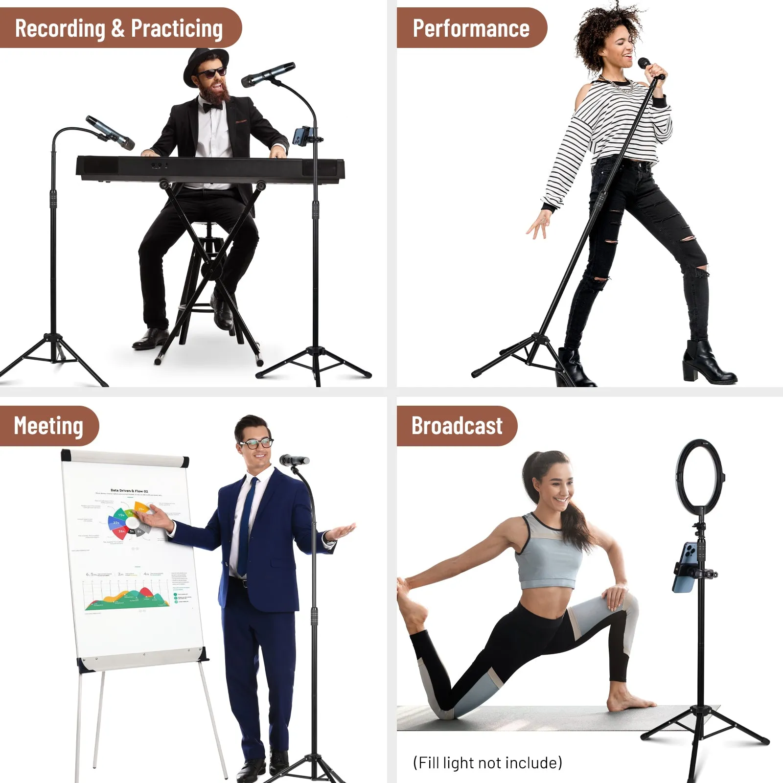 Dual-use Gooseneck Floor Mic Stand with Phone Holder CY0312