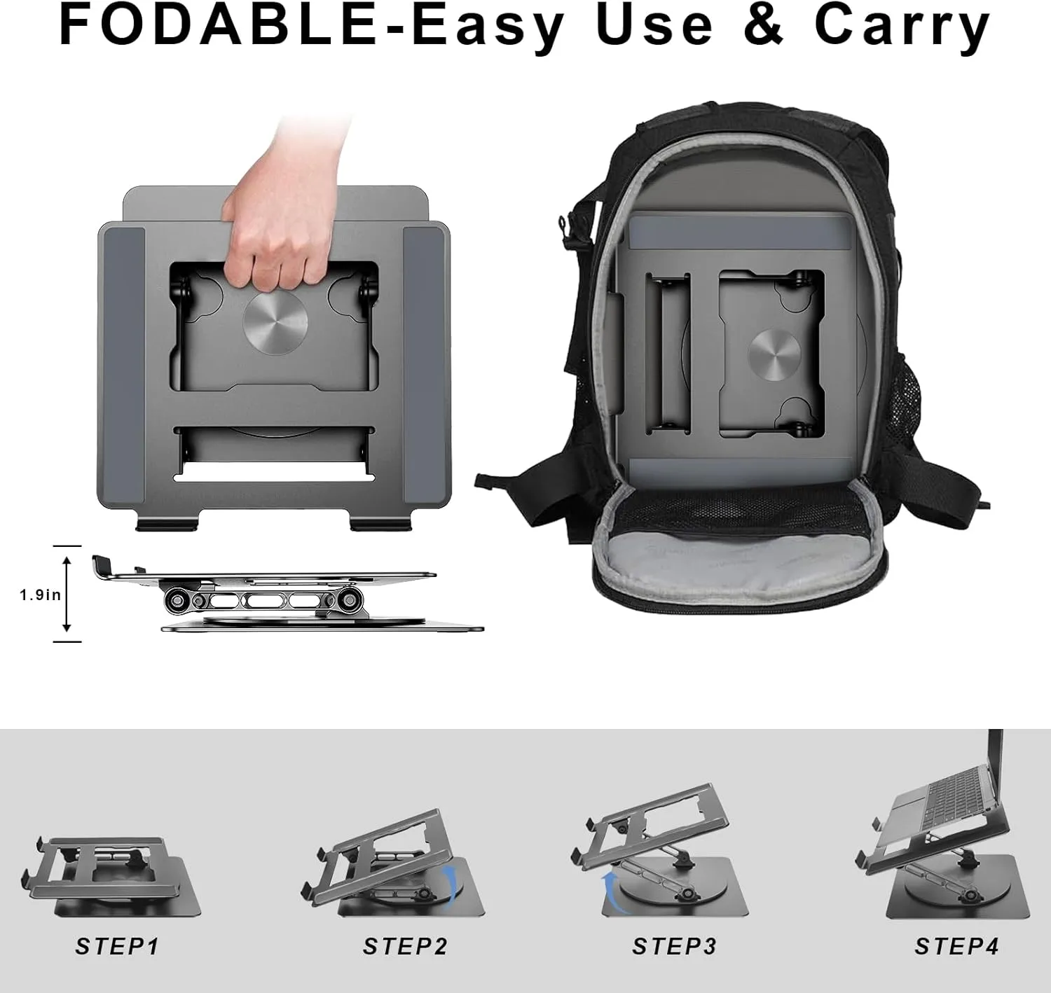 DUCHY Adjustable 360° Rotating Laptop Stand - Ergonomic, Portable, 22Lbs Heavy Duty - Compatible with MacBook Air/Pro & All 17-Inch Laptops