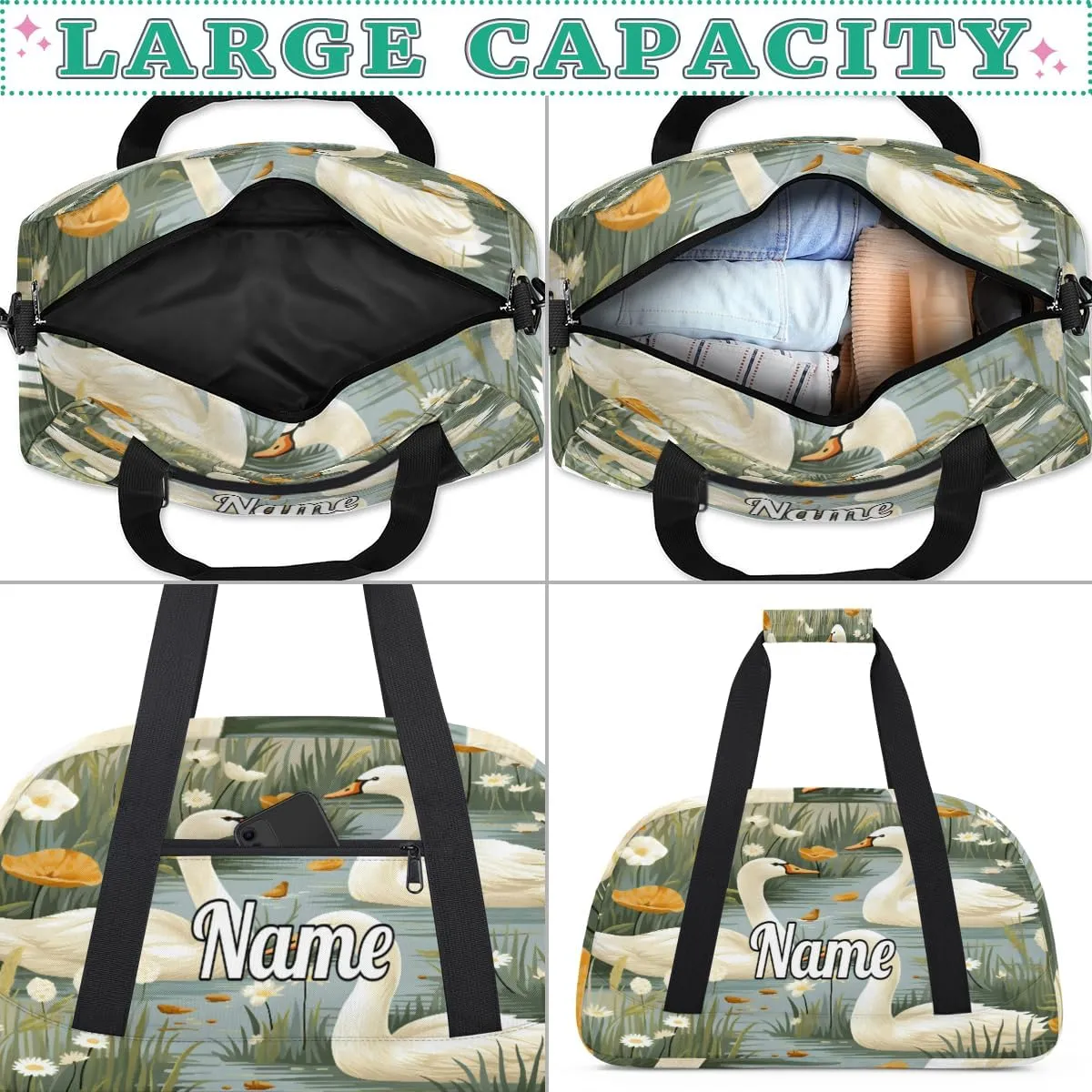 Duck Pattern Personalized Kids Gym Bag Custom Name Sport Duffel Bag Dance Ballet Bag for Girls Practice Workout Bag