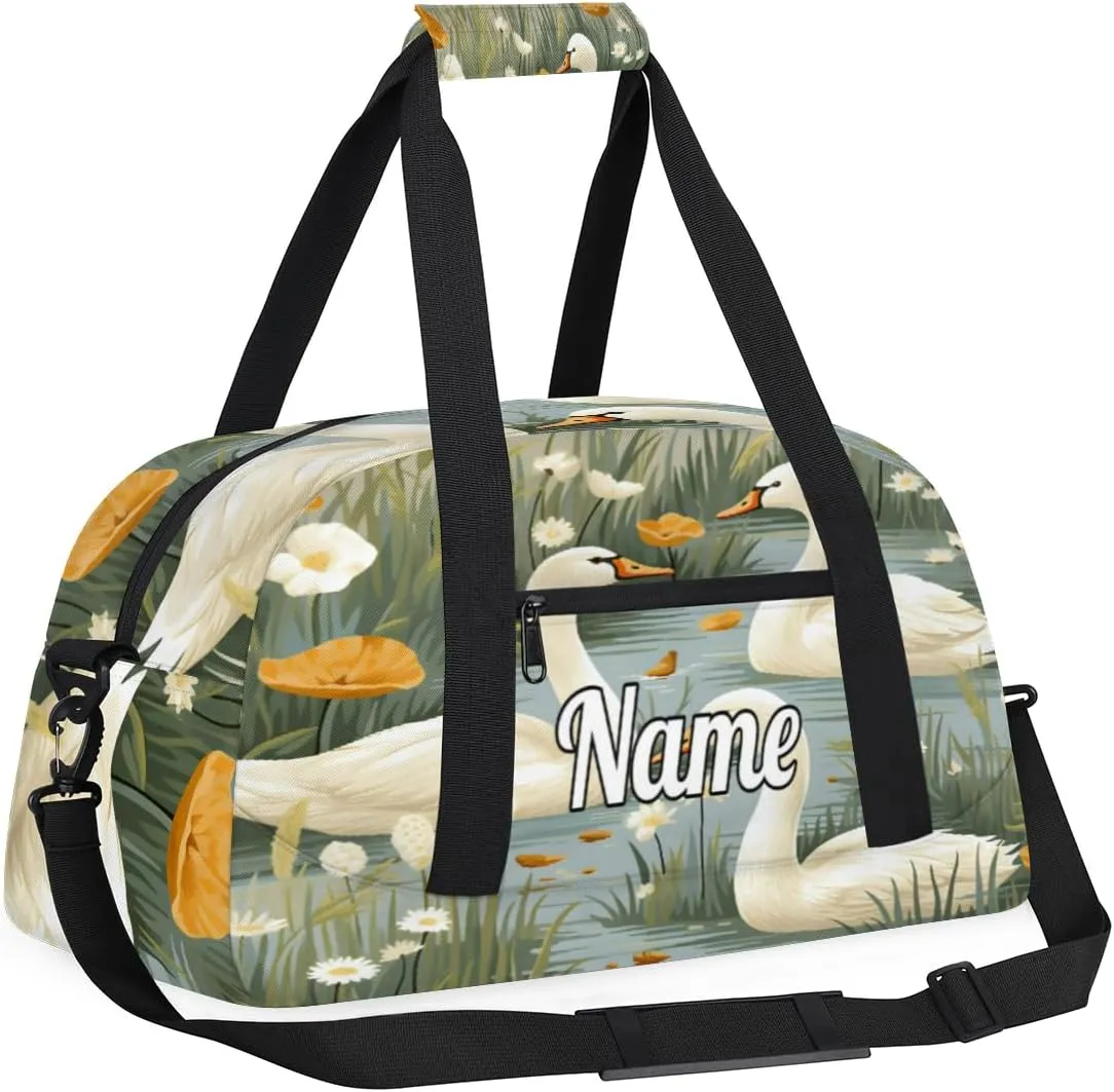 Duck Pattern Personalized Kids Gym Bag Custom Name Sport Duffel Bag Dance Ballet Bag for Girls Practice Workout Bag
