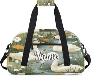 Duck Pattern Personalized Kids Gym Bag Custom Name Sport Duffel Bag Dance Ballet Bag for Girls Practice Workout Bag