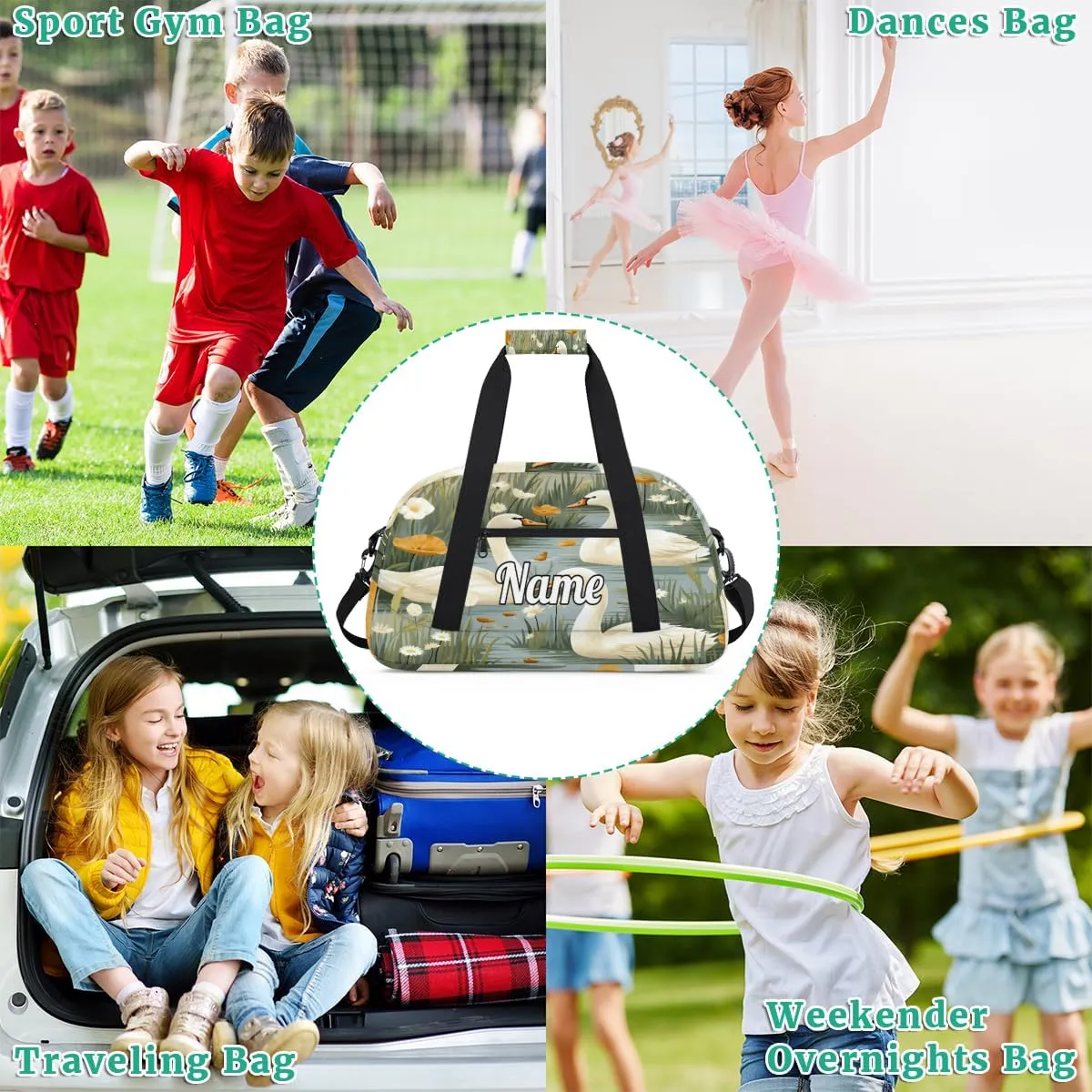 Duck Pattern Personalized Kids Gym Bag Custom Name Sport Duffel Bag Dance Ballet Bag for Girls Practice Workout Bag