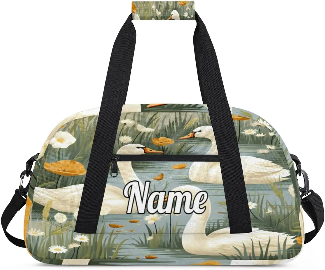 Duck Pattern Personalized Kids Gym Bag Custom Name Sport Duffel Bag Dance Ballet Bag for Girls Practice Workout Bag