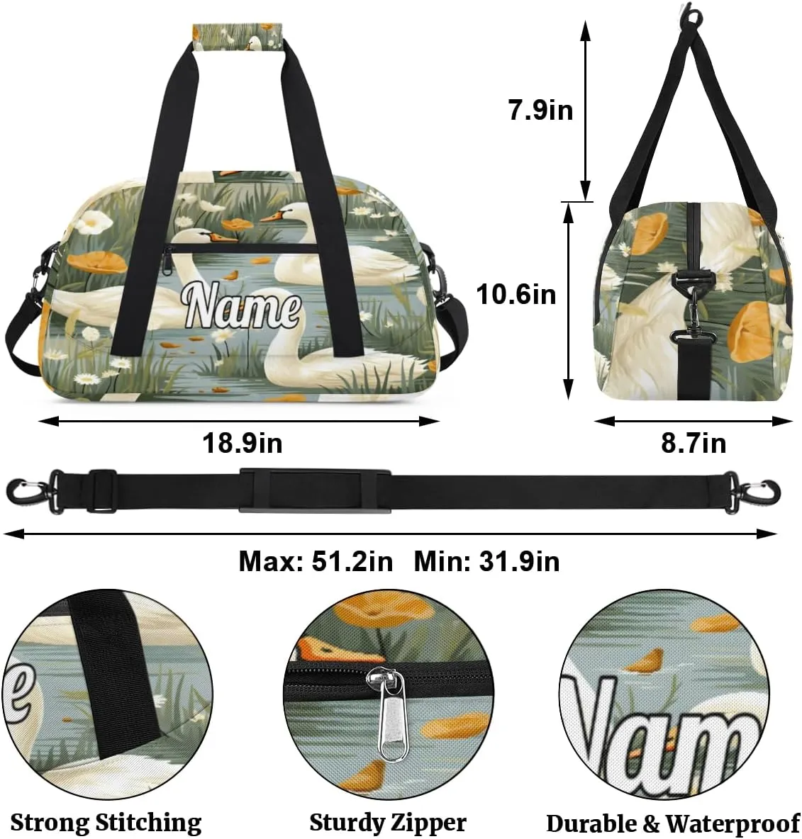 Duck Pattern Personalized Kids Gym Bag Custom Name Sport Duffel Bag Dance Ballet Bag for Girls Practice Workout Bag